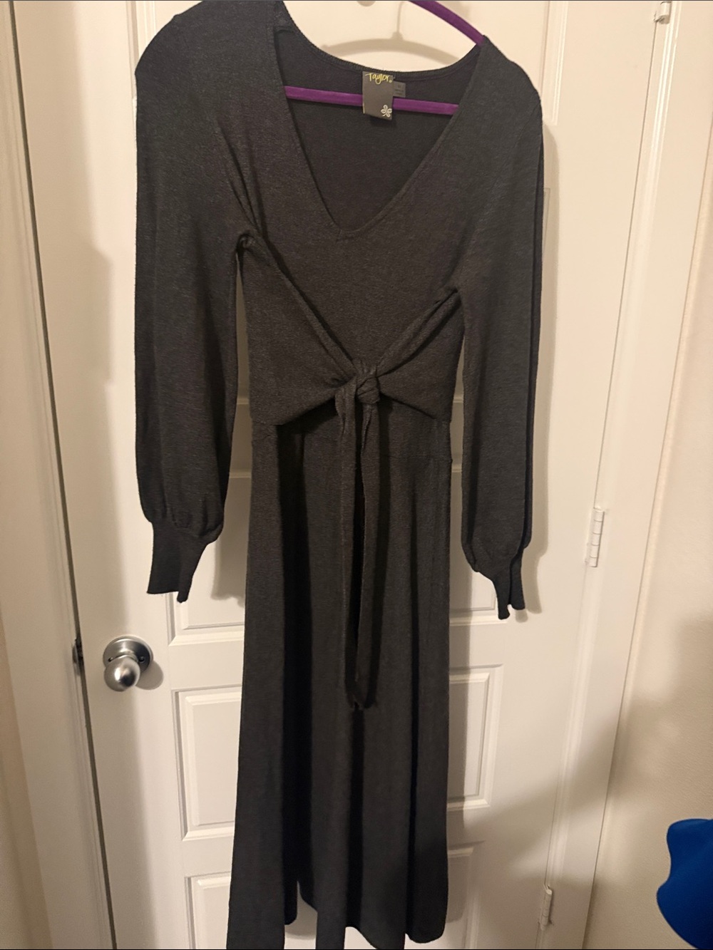Taylor Long Sleeve V-Neck Knit Maxi Dress in Charcoal